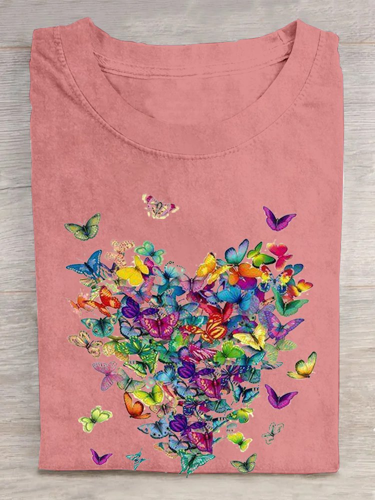 Loose Casual Crew Neck Butterfly T-Shirt