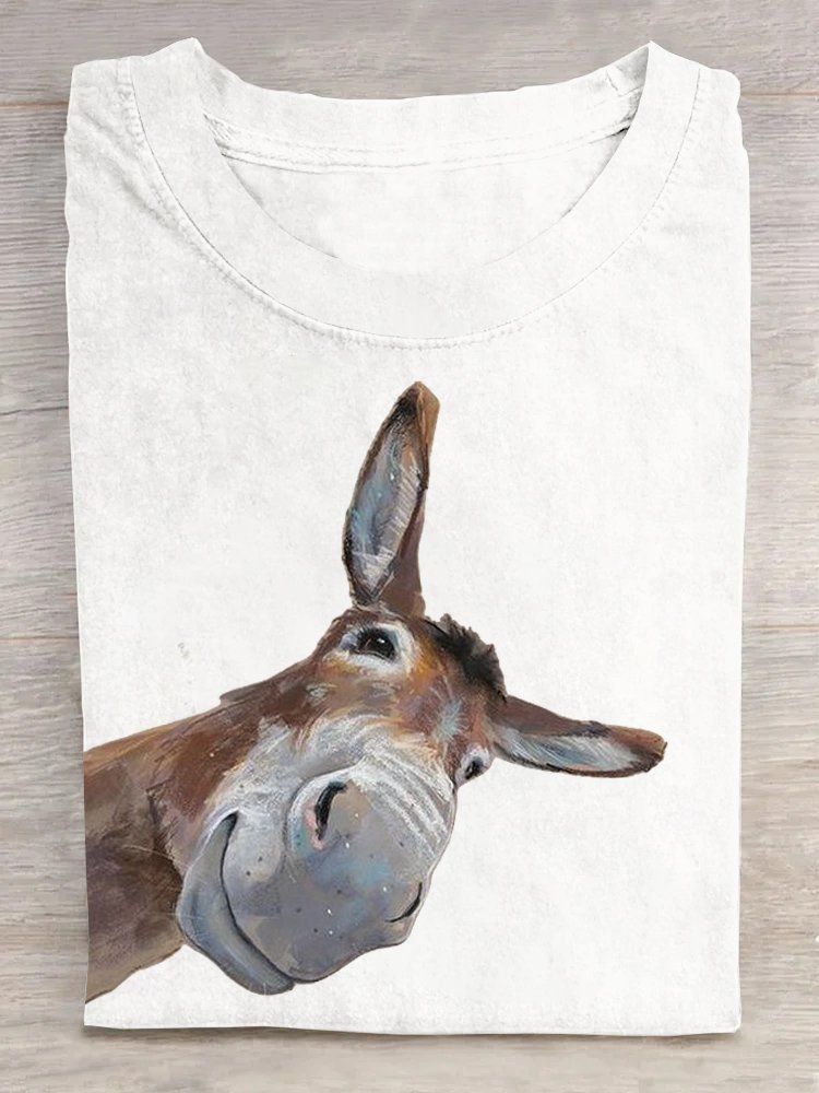 Funny Donkey Print Casual Short Sleeve  T-shirt