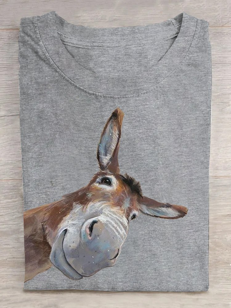 Funny Donkey Print Casual Short Sleeve  T-shirt