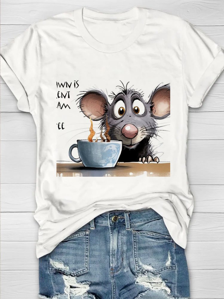 Funny Mouse Animal Short Sleeve Loose Crew Neck H-Line T-shirt