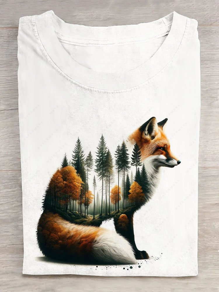 Landscape Print Loose Cotton Casual T-Shirt