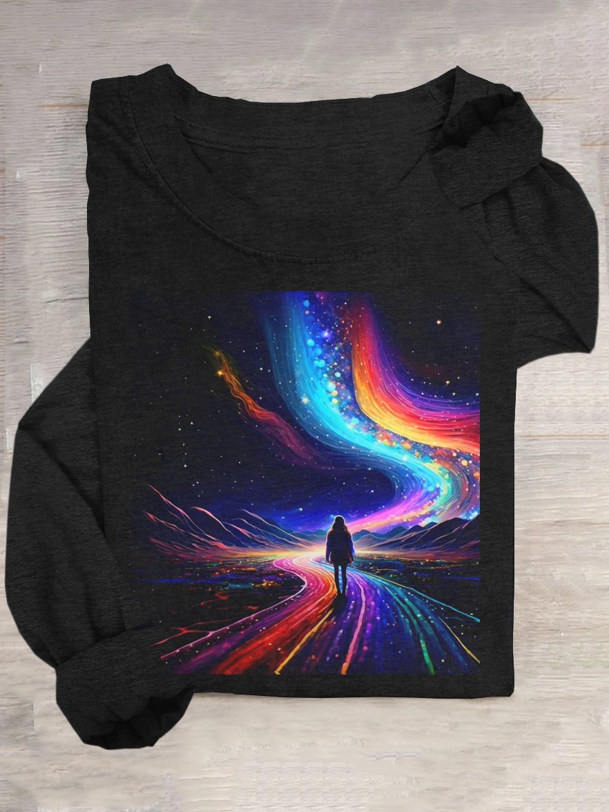 Cotton-Blend Casual Starry Sky Loose T-Shirt