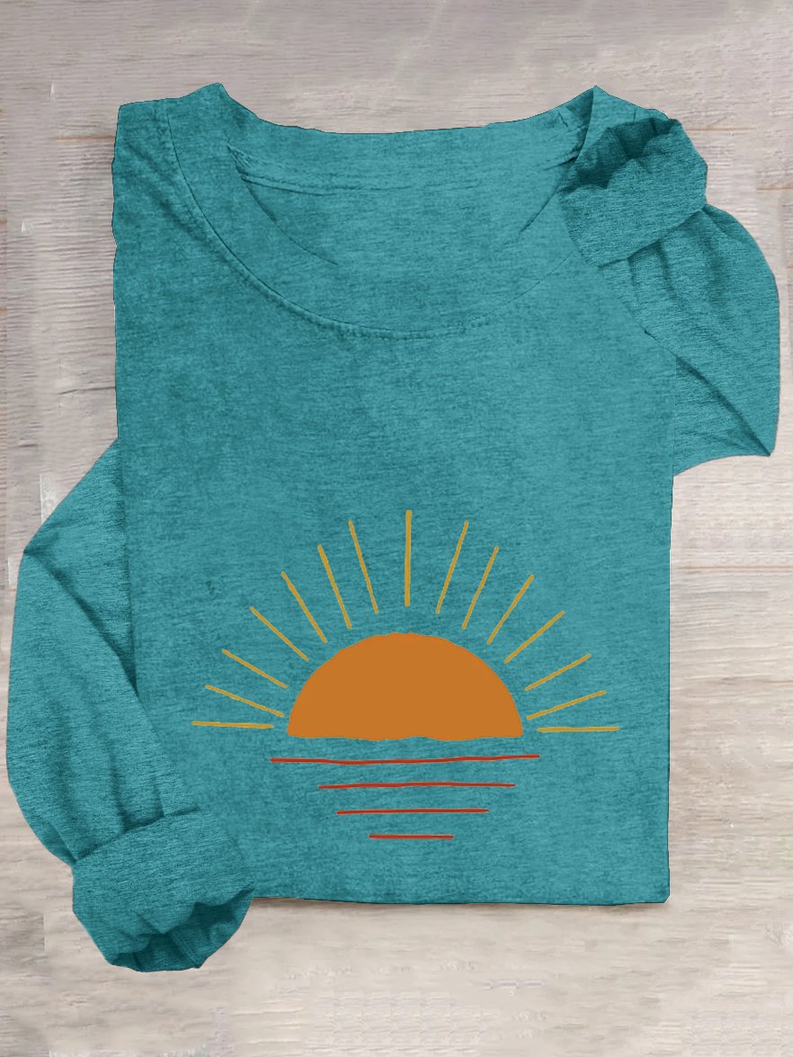 Sun Loose Casual Crew Neck T-Shirt