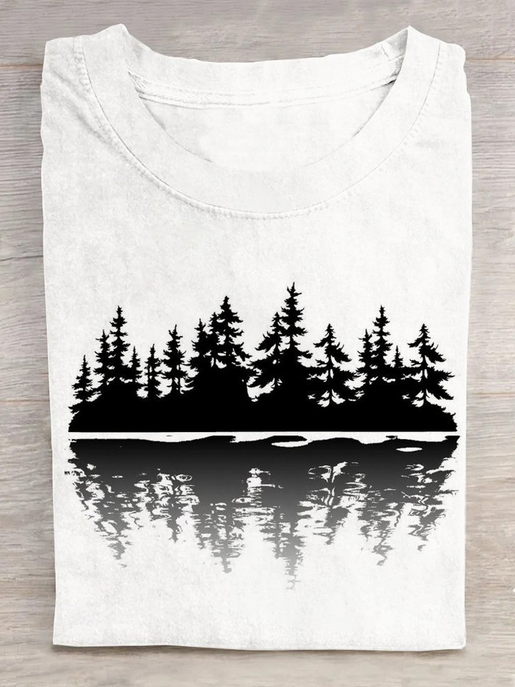 Landscape Print Casual Loose Crew Neck T-Shirt