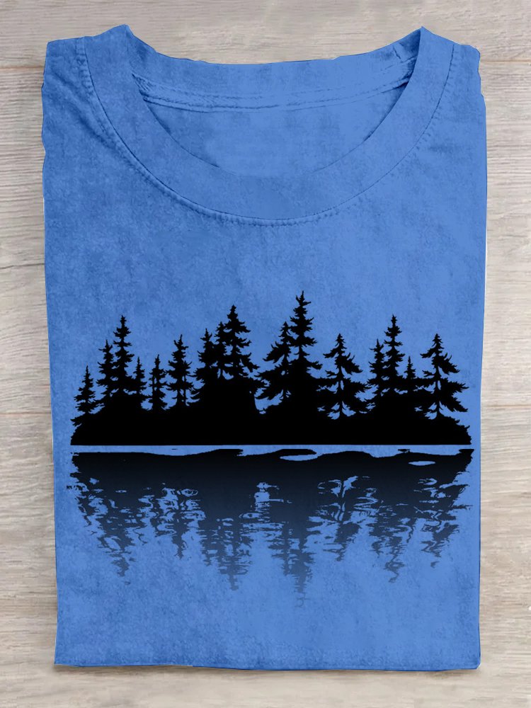 Landscape Print Casual Loose Crew Neck T-Shirt