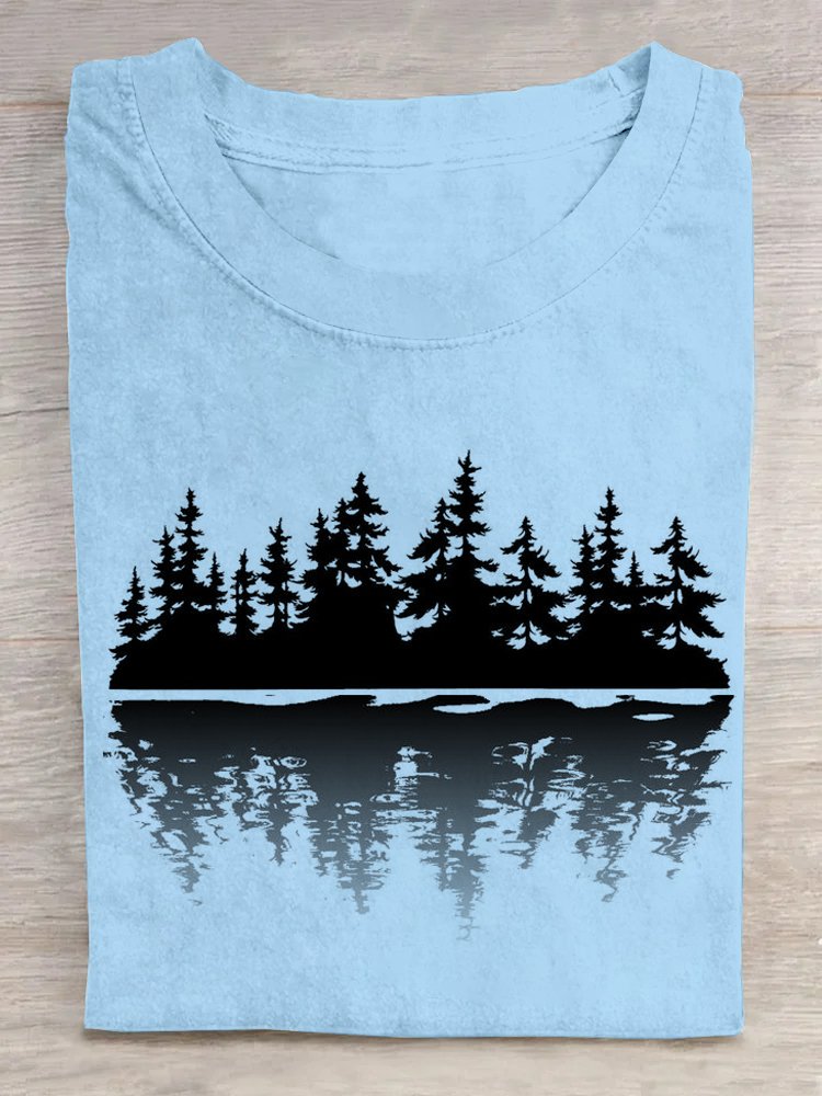 Landscape Print Casual Loose Crew Neck T-Shirt