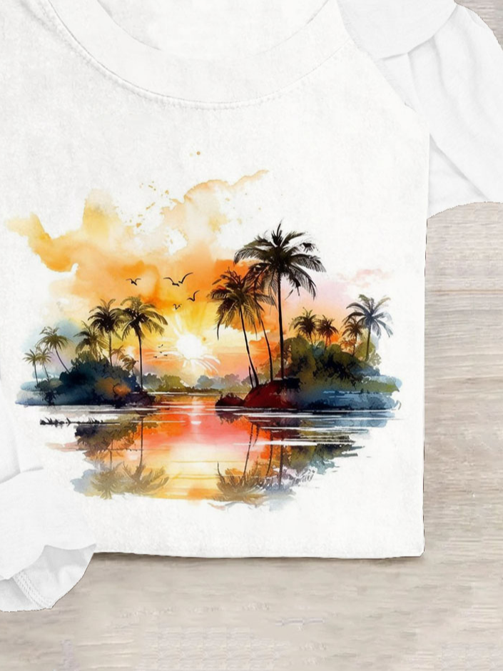 Casual Scenery Loose Cotton-Blend T-Shirt