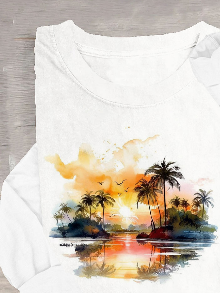 Casual Scenery Loose Cotton-Blend T-Shirt