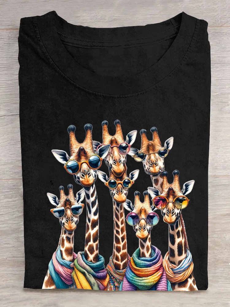 Cotton Casual Giraffe Crew Neck Loose T-Shirt