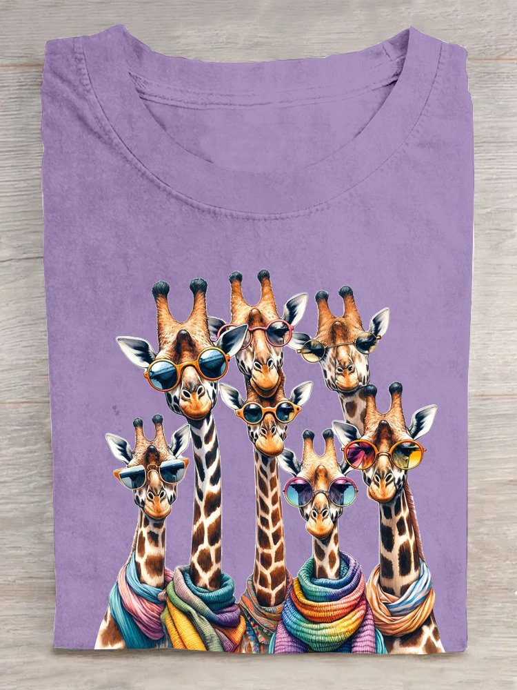 Cotton Casual Giraffe Crew Neck Loose T-Shirt