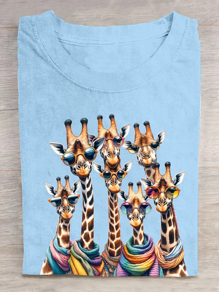 Cotton Casual Giraffe Crew Neck Loose T-Shirt