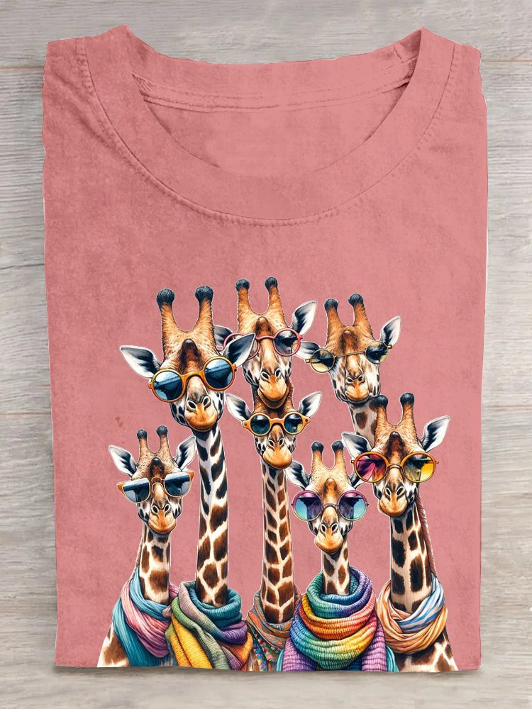 Cotton Casual Giraffe Crew Neck Loose T-Shirt