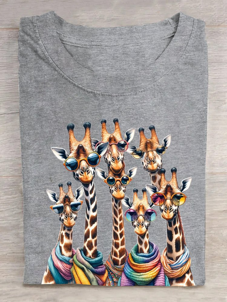 Cotton Casual Giraffe Crew Neck Loose T-Shirt