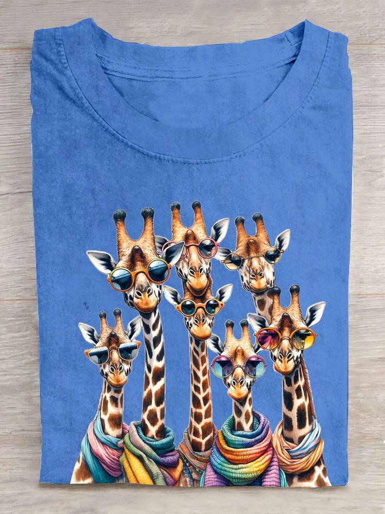 Cotton Casual Giraffe Crew Neck Loose T-Shirt