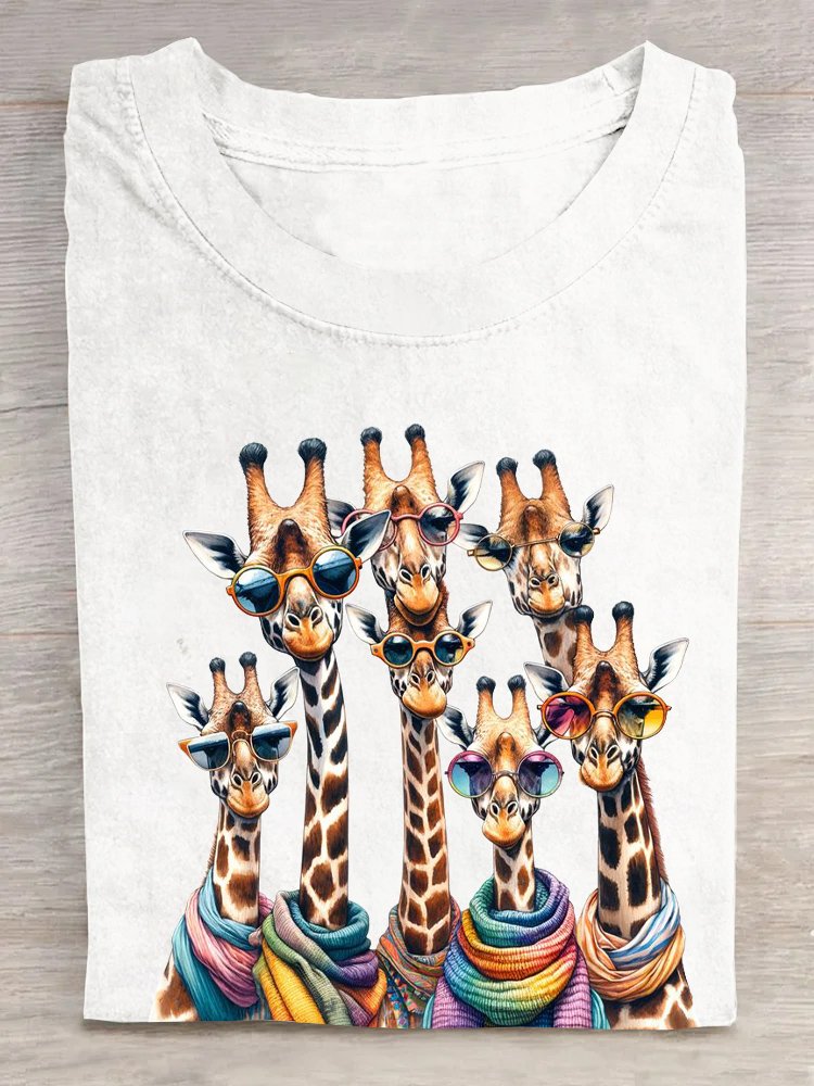 Cotton Casual Giraffe Crew Neck Loose T-Shirt