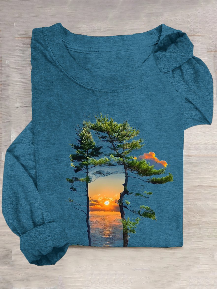 Casual Loose Cotton-Blend Scenery T-Shirt