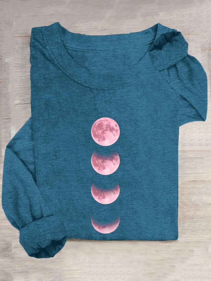 Moon Casual Loose Crew Neck T-Shirt