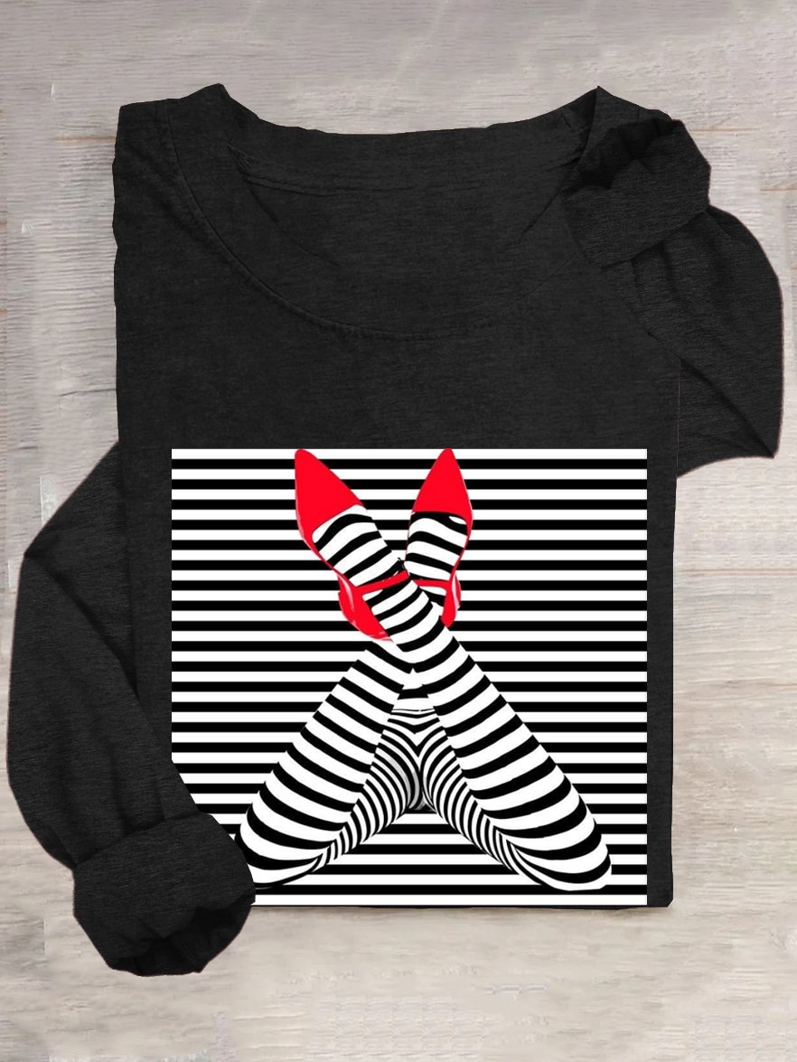 Abstract Stripes Casual Crew Neck Loose T-Shirt