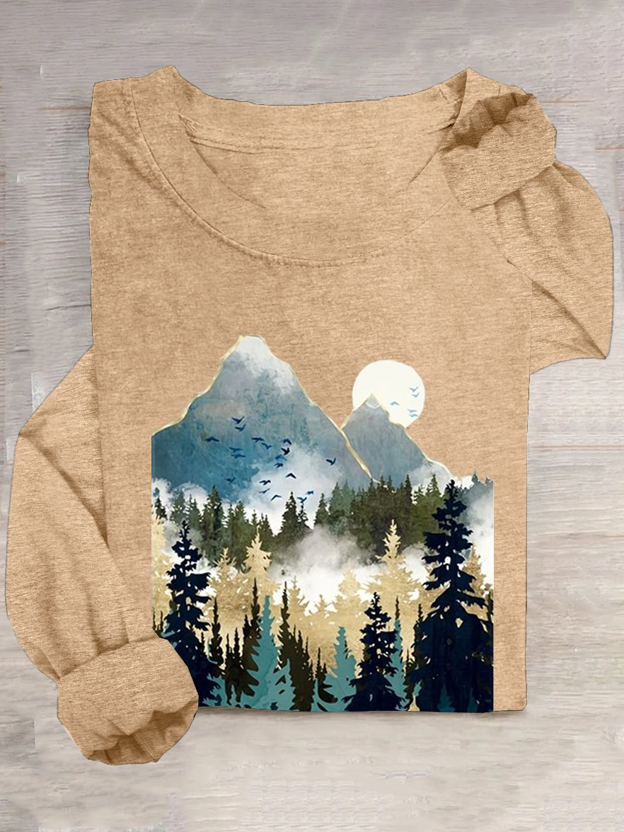 Crew Neck Scenery Casual T-Shirt