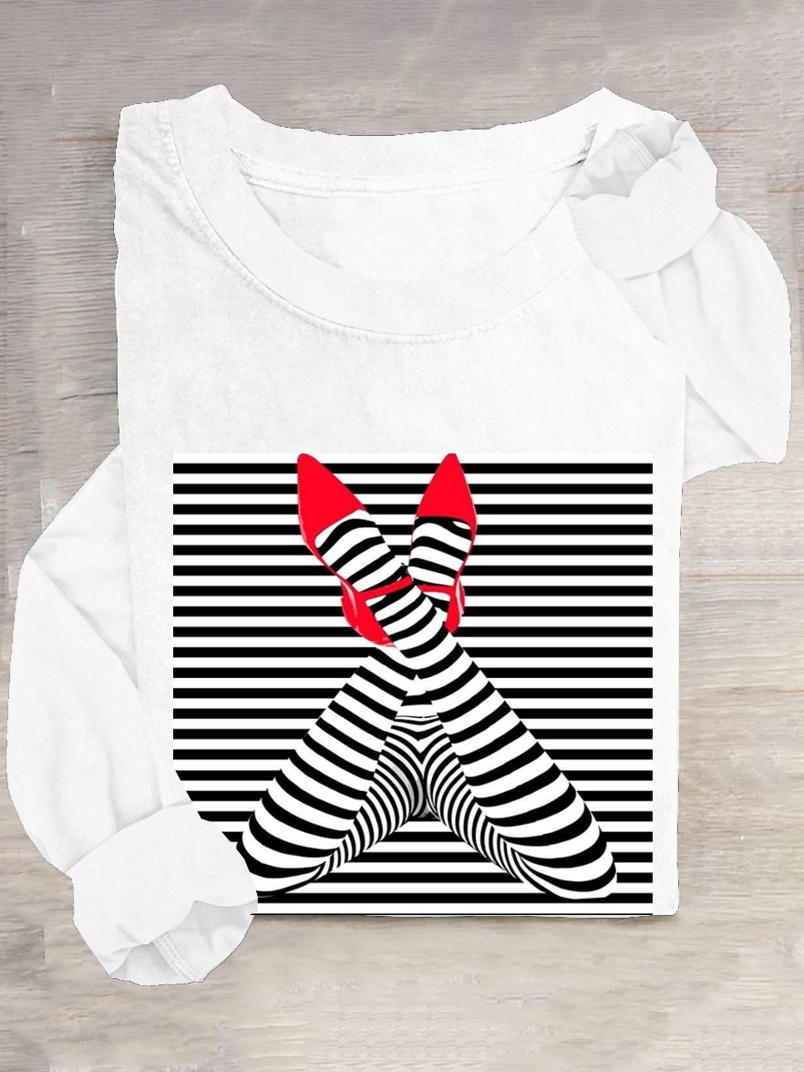 Abstract Stripes Casual Crew Neck Loose T-Shirt