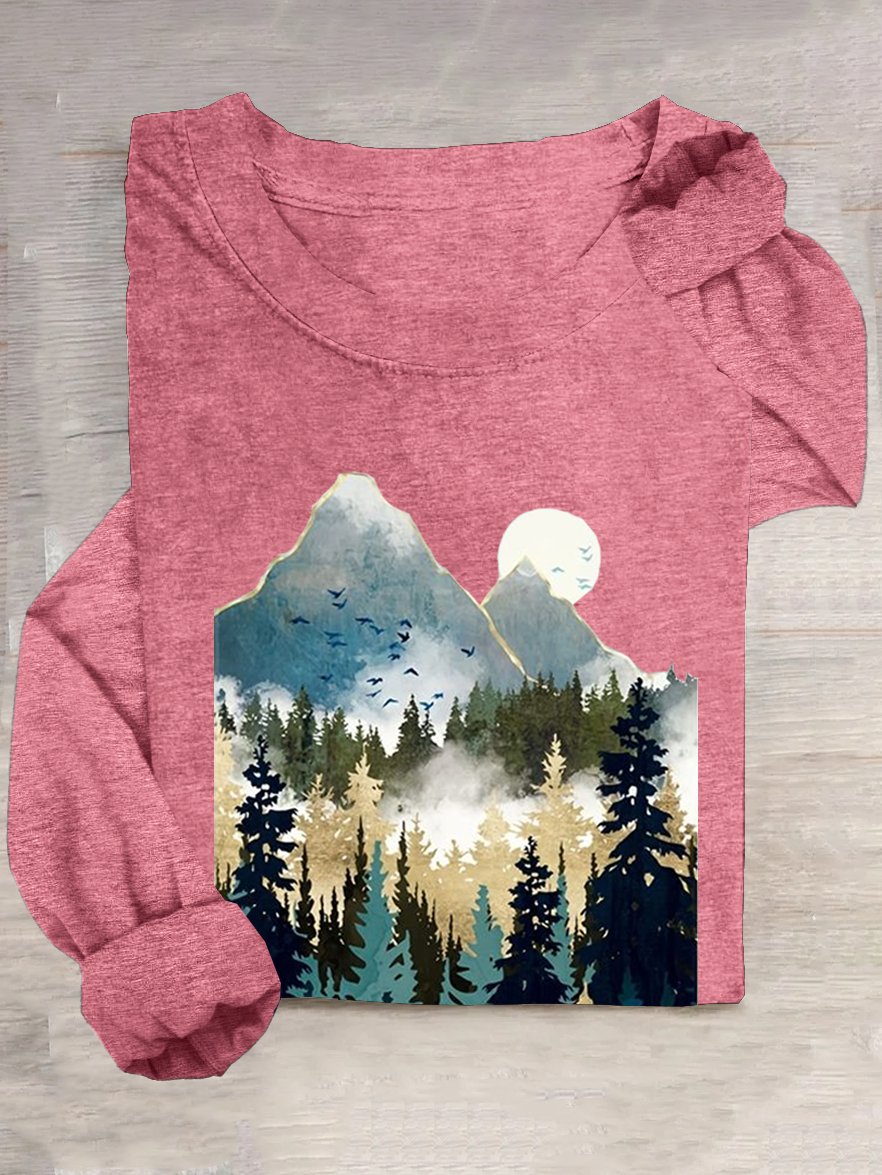 Crew Neck Scenery Casual T-Shirt