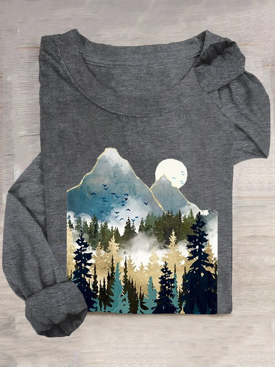 Crew Neck Scenery Casual T-Shirt