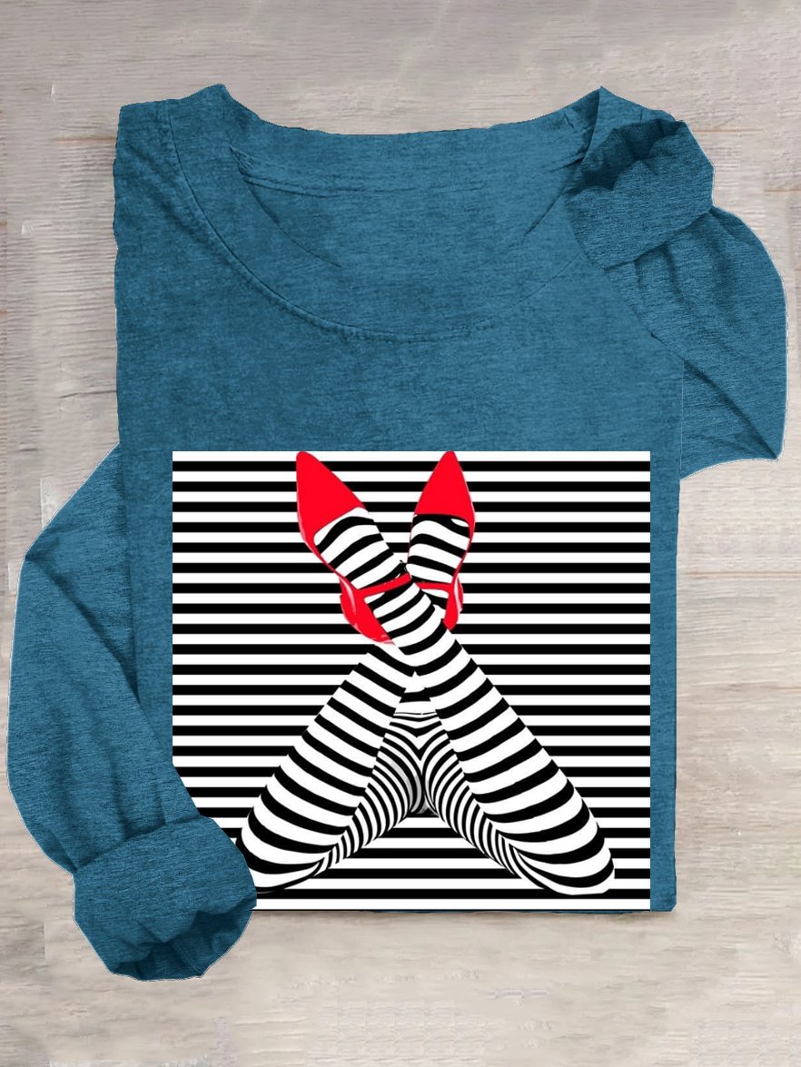 Abstract Stripes Casual Crew Neck Loose T-Shirt