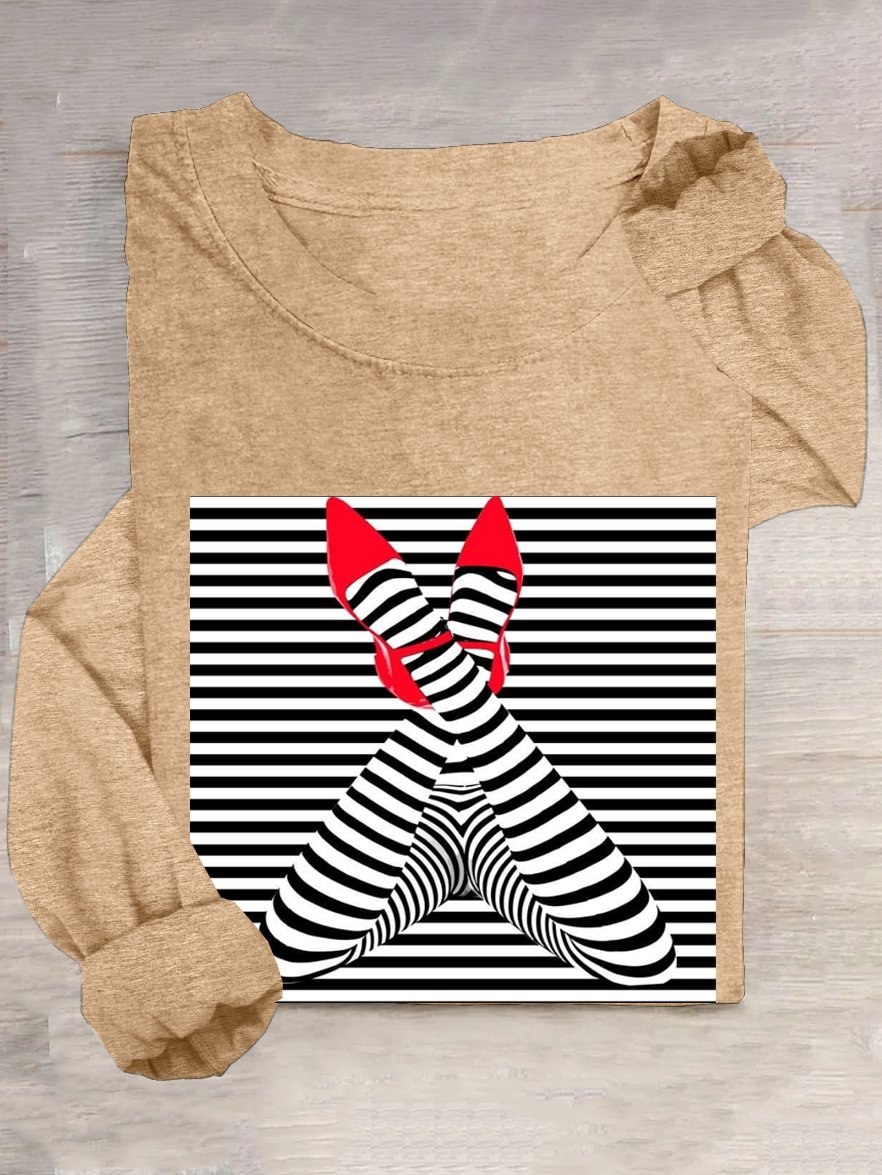 Abstract Stripes Casual Crew Neck Loose T-Shirt