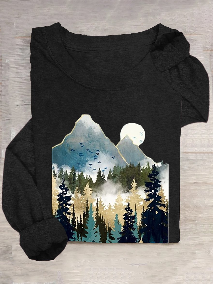 Crew Neck Scenery Casual T-Shirt