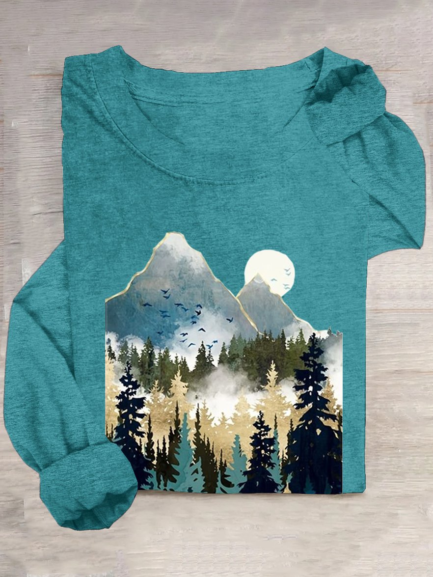 Crew Neck Scenery Casual T-Shirt