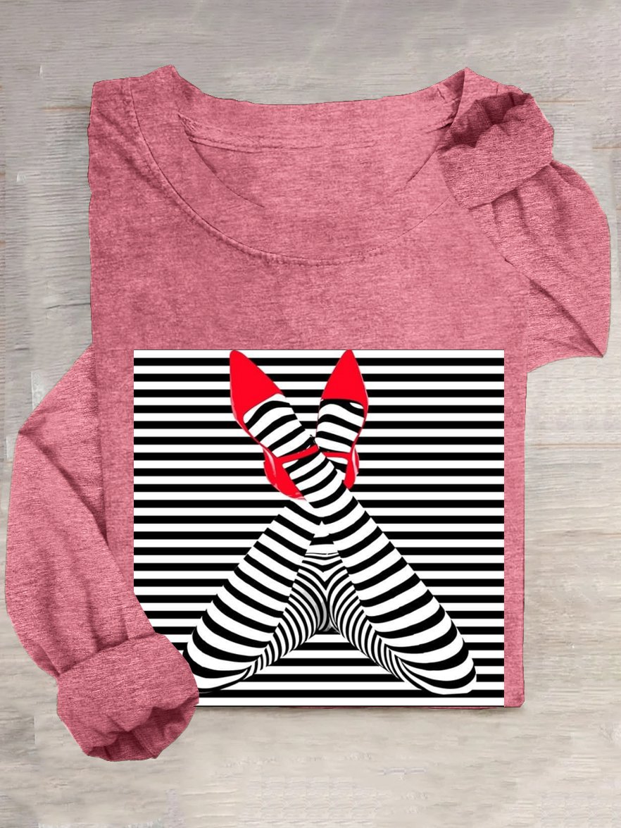 Abstract Stripes Casual Crew Neck Loose T-Shirt