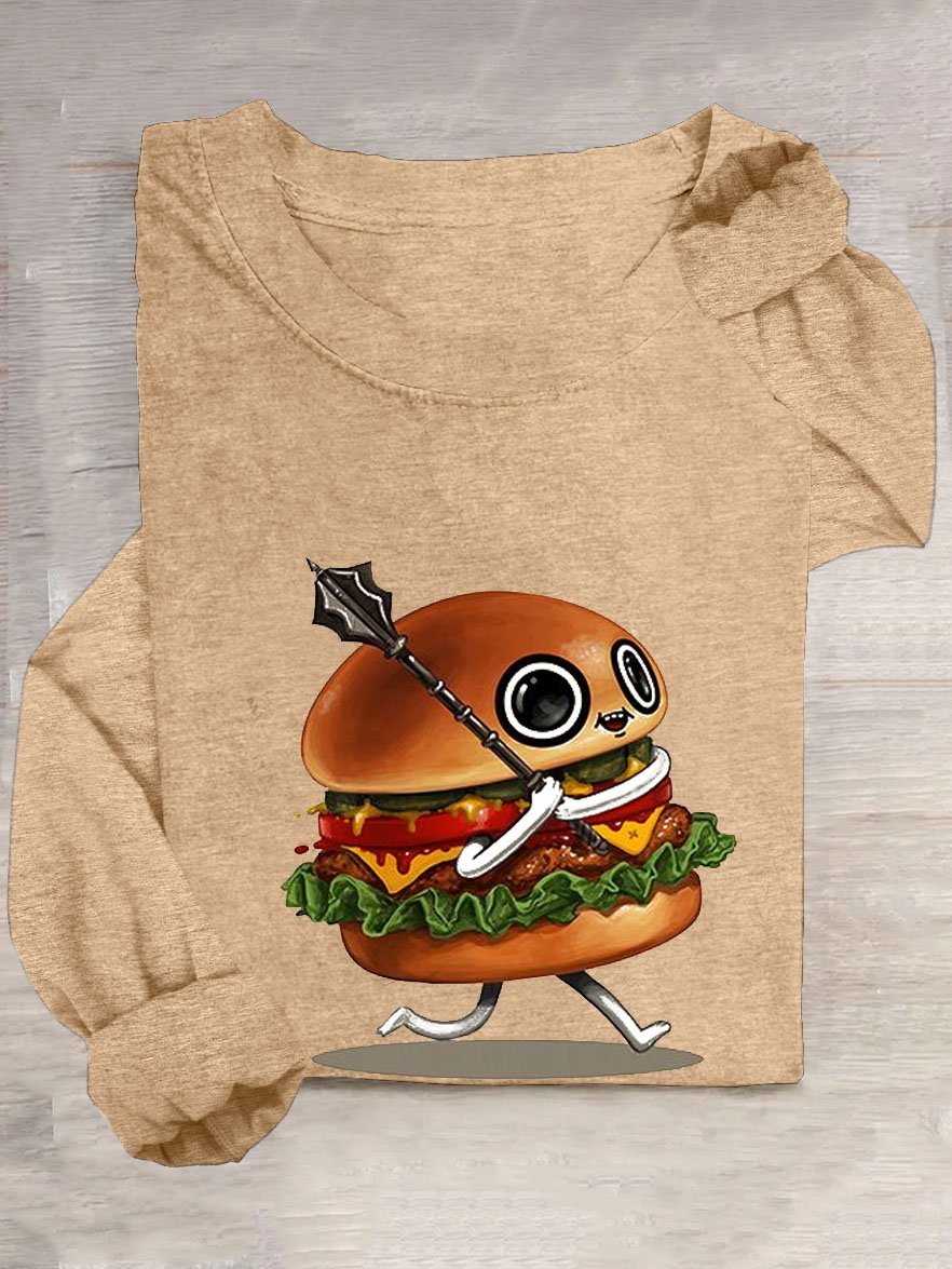 Funny Hamburger Casual Crew Neck T-Shirt