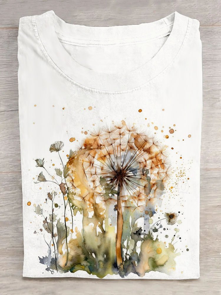 Cotton Casual Dandelion Crew Neck T-Shirt