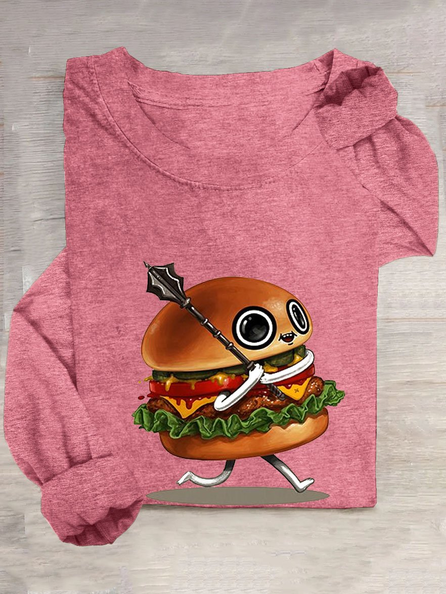 Funny Hamburger Casual Crew Neck T-Shirt