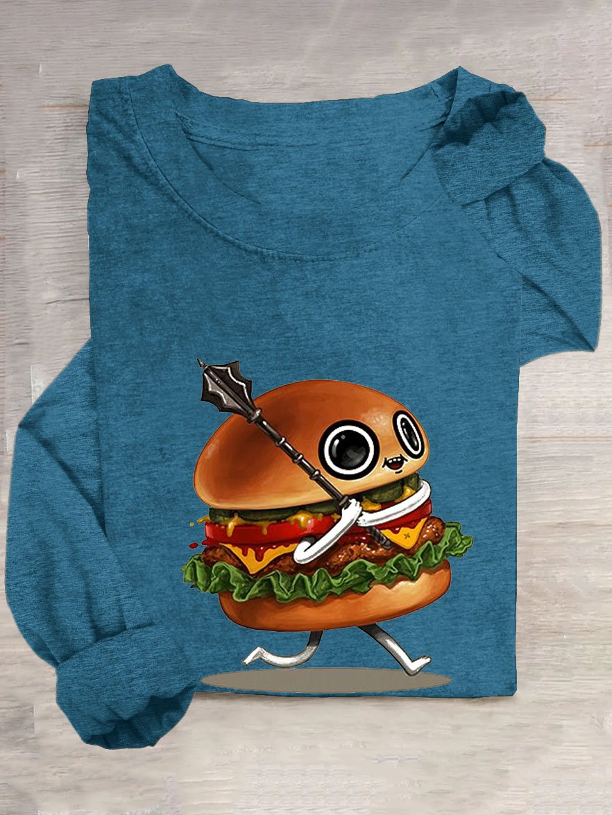 Funny Hamburger Casual Crew Neck T-Shirt