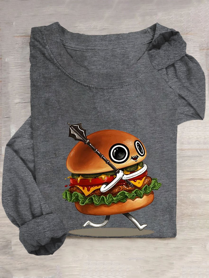 Funny Hamburger Casual Crew Neck T-Shirt