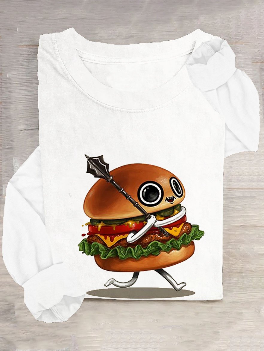 Funny Hamburger Casual Crew Neck T-Shirt