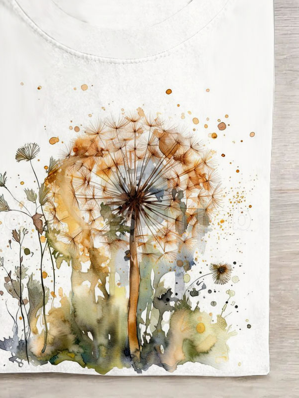 Cotton Casual Dandelion Crew Neck T-Shirt