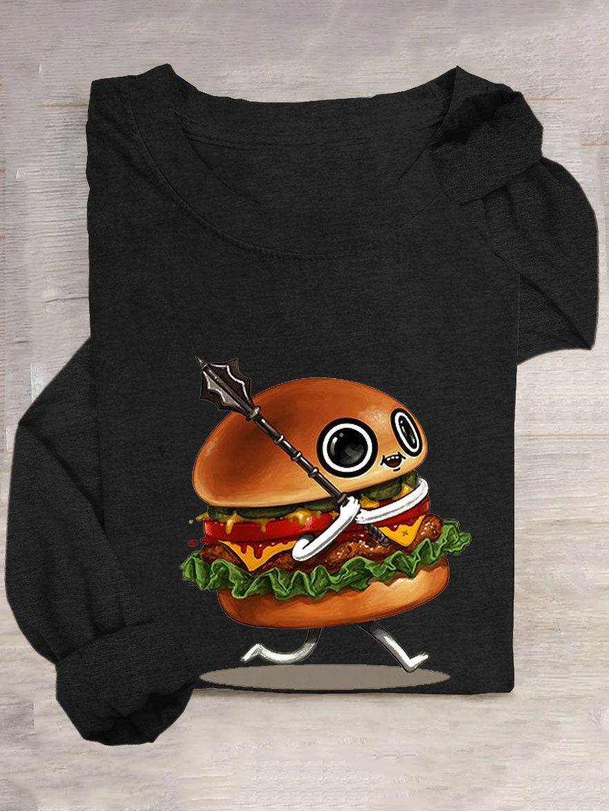 Funny Hamburger Casual Crew Neck T-Shirt