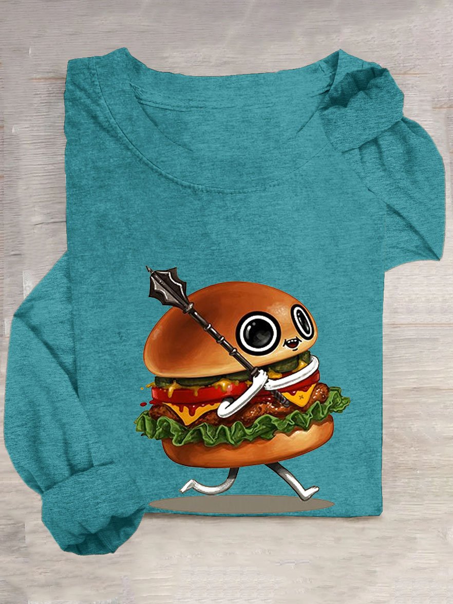 Funny Hamburger Casual Crew Neck T-Shirt