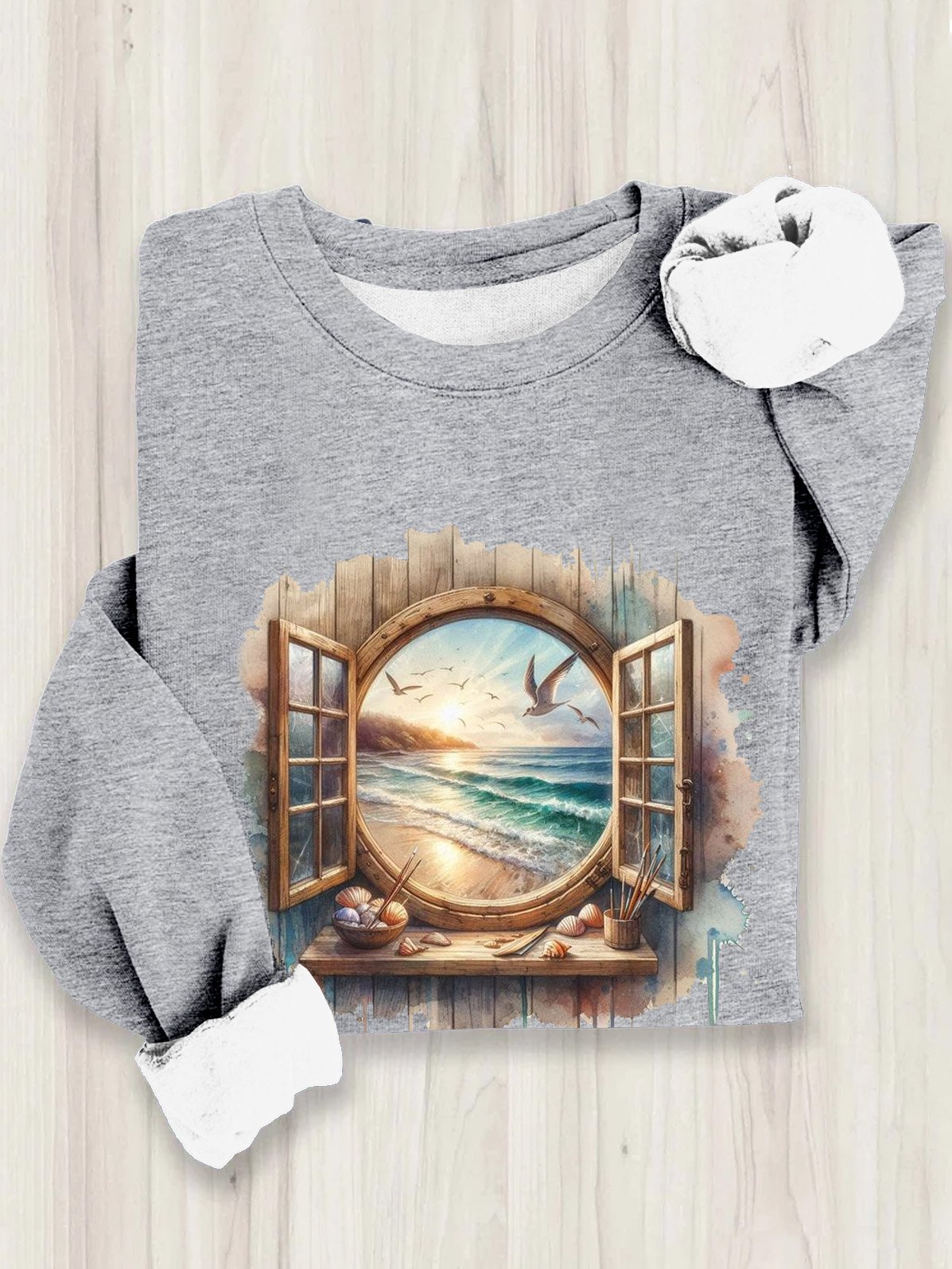 Landscape Print Casual Loose Knitted Sweatshirt