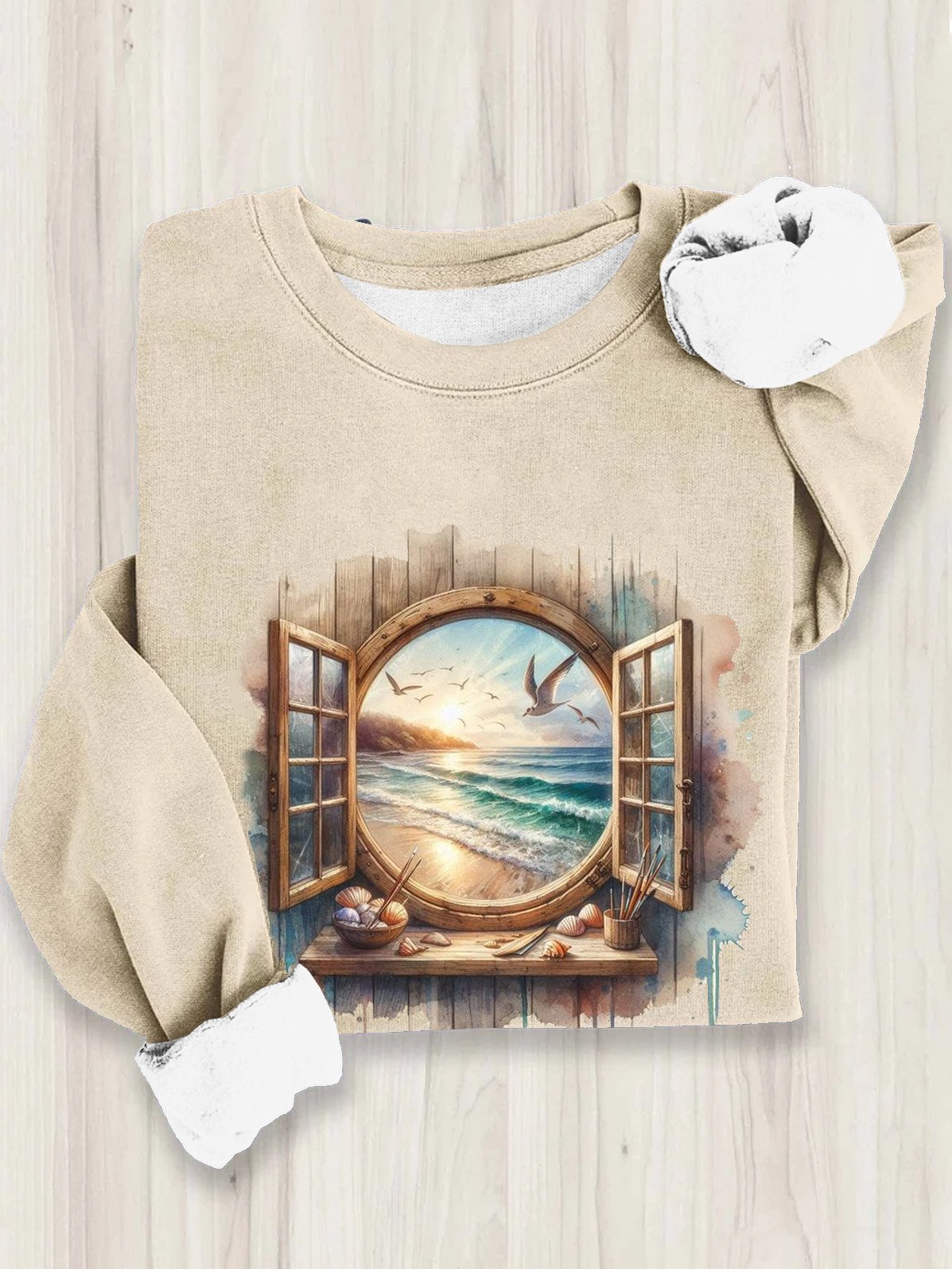 Landscape Print Casual Loose Knitted Sweatshirt