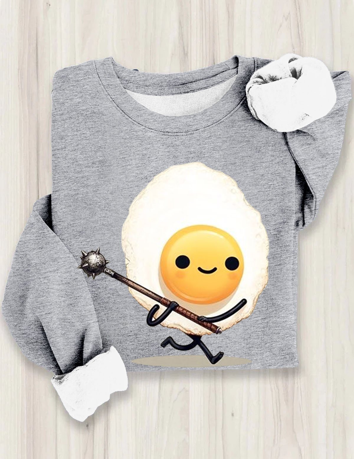 Funny Fried Eggs Printed Casual Crew Neck Sweatshirt