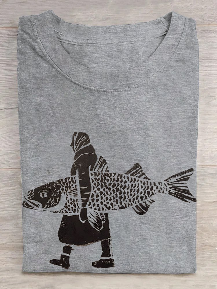 Fish Cotton Casual Loose T-Shirt