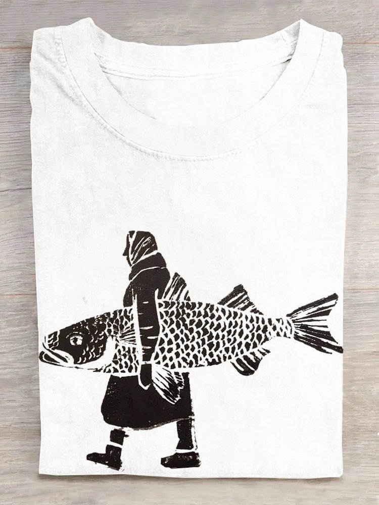 Fish Cotton Casual Loose T-Shirt