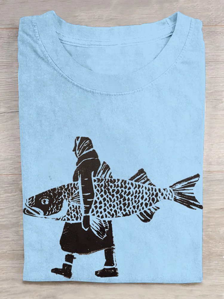 Fish Cotton Casual Loose T-Shirt