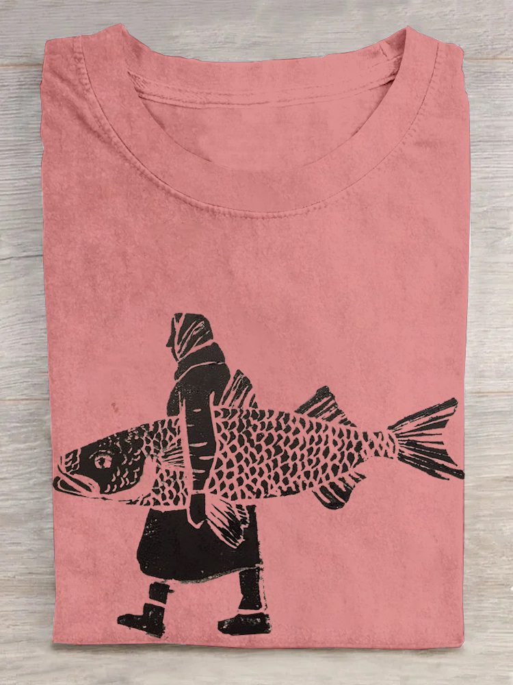 Fish Cotton Casual Loose T-Shirt