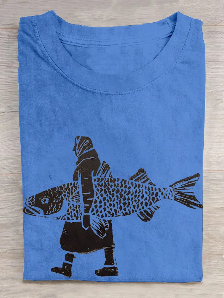 Fish Cotton Casual Loose T-Shirt