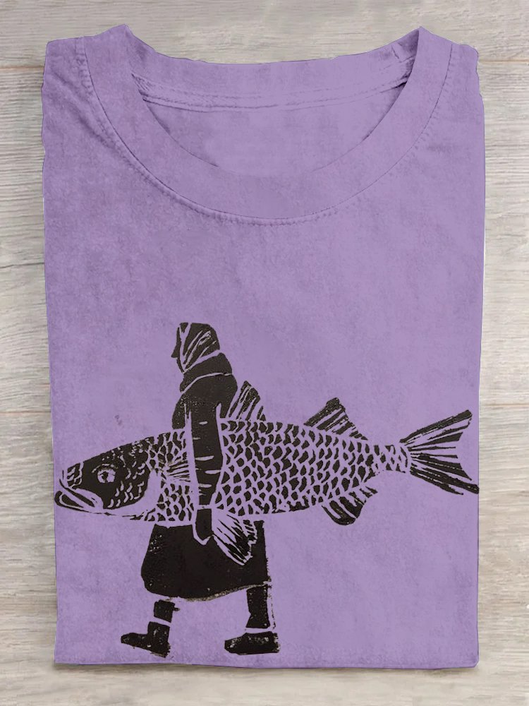 Fish Cotton Casual Loose T-Shirt