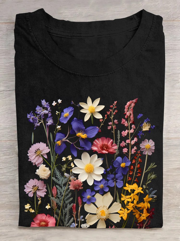 Floral Casual Cotton T-Shirt